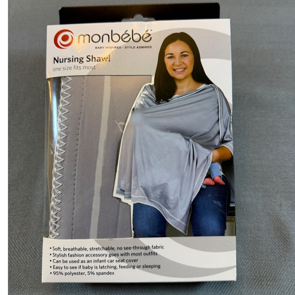Monbebe Nursing Shawl Grey Floral Embroidery Car Seat Cover One Size New